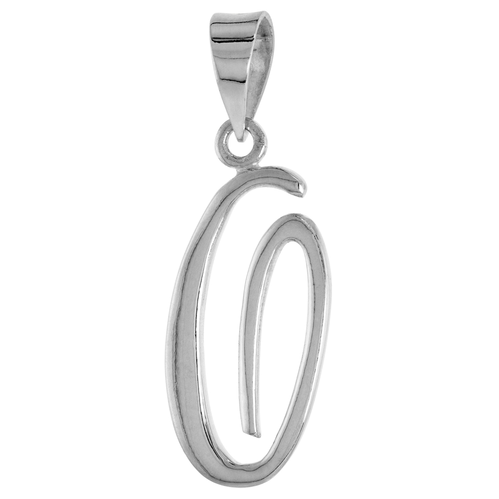 Sterling Silver Script Initial Letter O Alphabet Pendant Flawless Polish 1 1/2 inch high