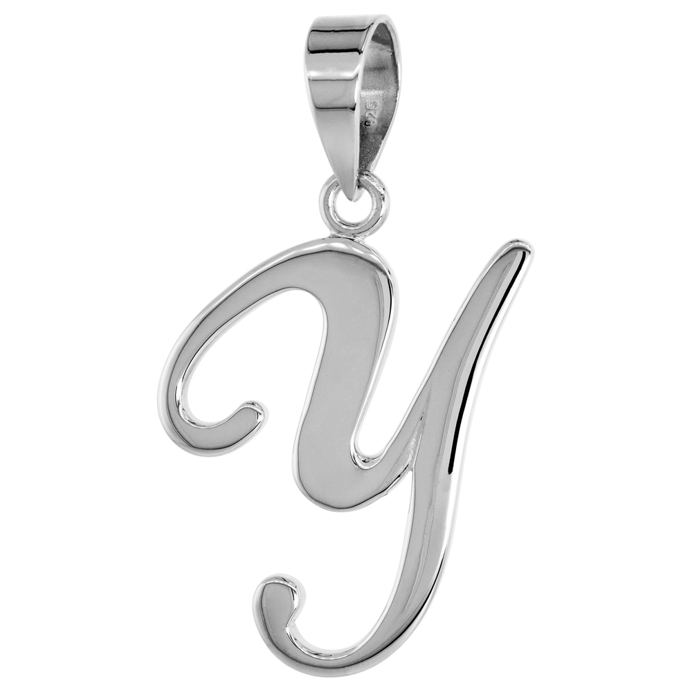 Sterling Silver Script Initial Letter Y Alphabet Pendant Flawless Polish 1 1/2 inch high