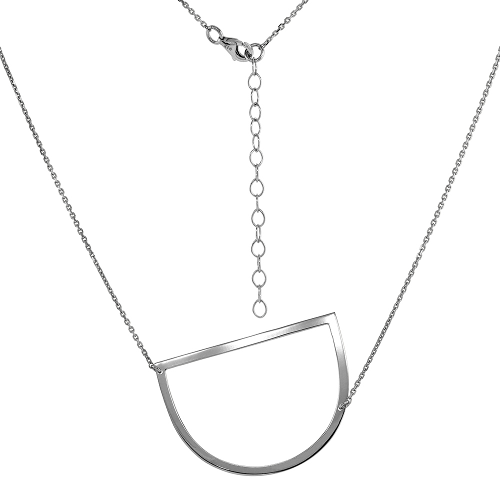 1 1/2 INCH STERLING SILVER SIDEWAYS INITIAL D NECKLACE FOR WOMEN BLOCK LETTER RHODIUM FINISH 18-20 INCH