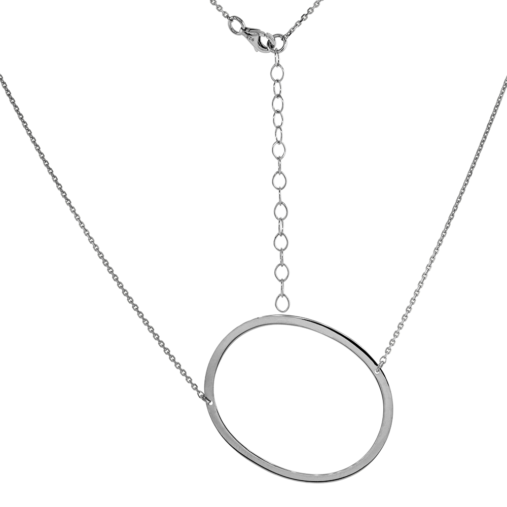 1 1/2 INCH STERLING SILVER SIDEWAYS INITIAL O NECKLACE FOR WOMEN BLOCK LETTER RHODIUM FINISH 18-20 INCH