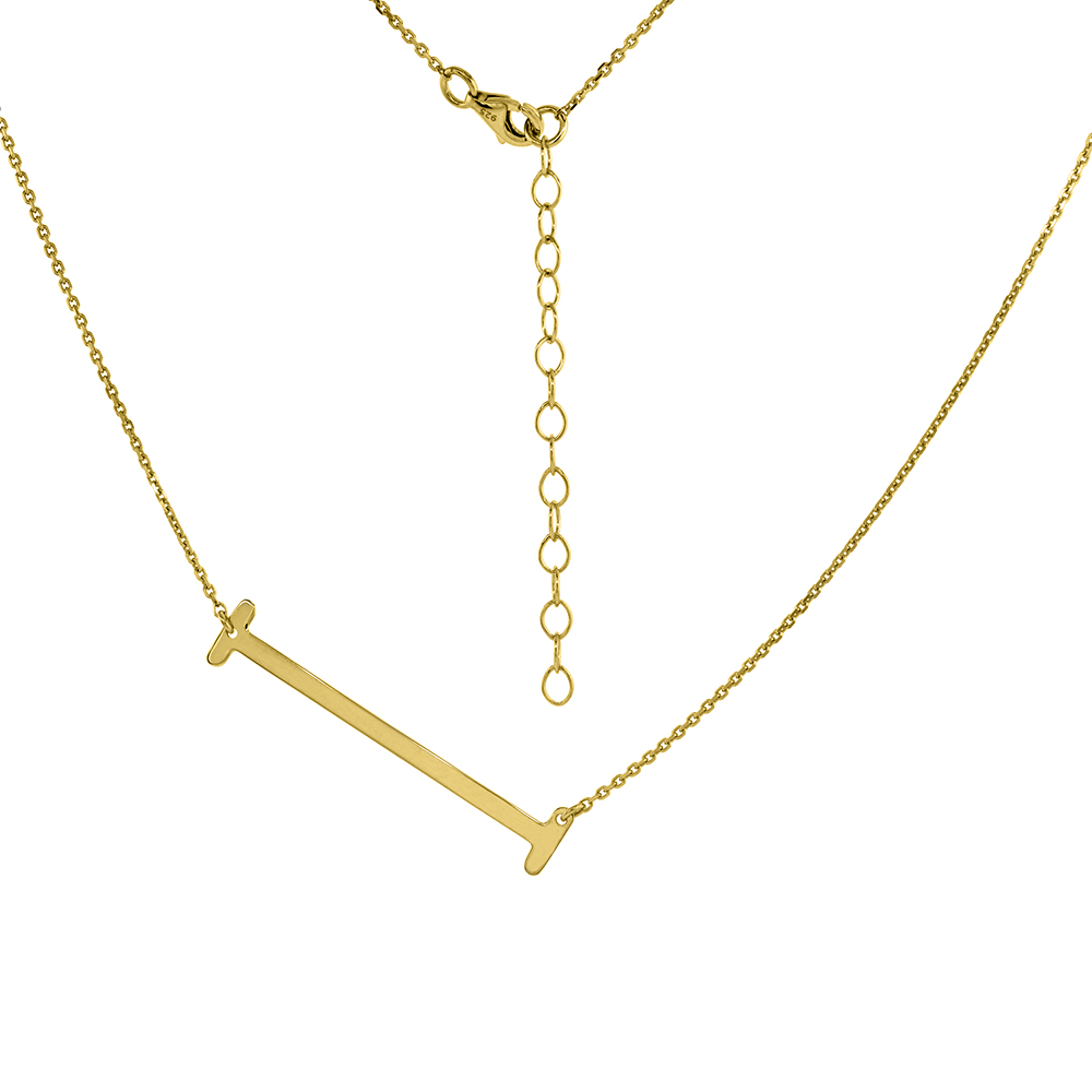 1 1/2 INCH GOLD PLATED STERLING SILVER SIDEWAYS INITIAL I NECKLACE FOR WOMEN BLOCK LETTER 18-20 INCH