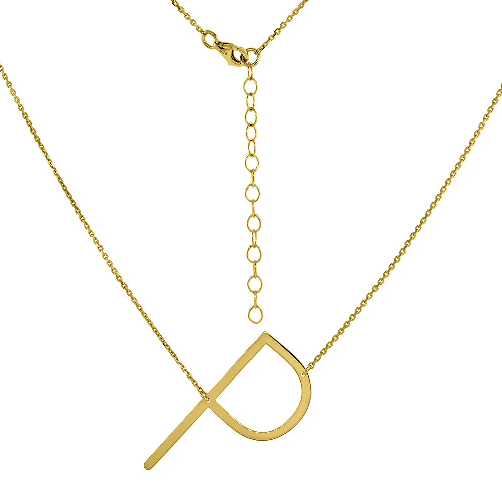 1 1/2 INCH GOLD PLATED STERLING SILVER SIDEWAYS INITIAL P NECKLACE FOR WOMEN BLOCK LETTER 18-20 INCH