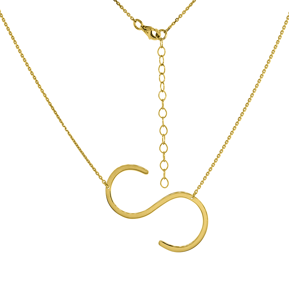 1 1/2 INCH GOLD PLATED STERLING SILVER SIDEWAYS INITIAL S NECKLACE FOR WOMEN BLOCK LETTER 18-20 INCH