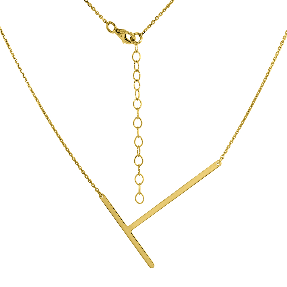 1 1/2 INCH GOLD PLATED STERLING SILVER SIDEWAYS INITIAL T NECKLACE FOR WOMEN BLOCK LETTER 18-20 INCH