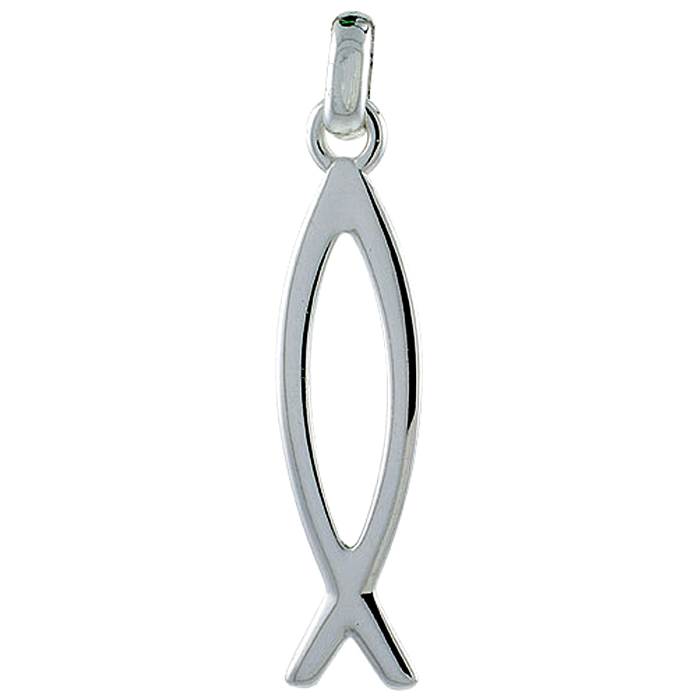 STERLING SILVER CHRISTIAN FISH ICHTHYS PENDANT CUT OUT PATTERN, 2 INCH
