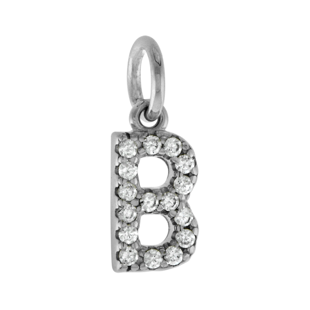 VERY TINY STERLING SILVER CZ BLOCK INITIAL B PENDANT FOR WOMEN RHODIUM FINISH 1/4 INCH TALL