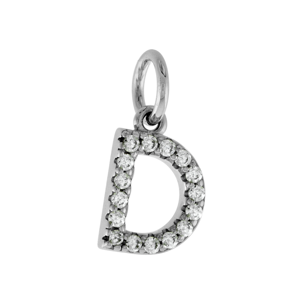 VERY TINY STERLING SILVER CZ BLOCK INITIAL D PENDANT FOR WOMEN RHODIUM FINISH 1/4 INCH TALL
