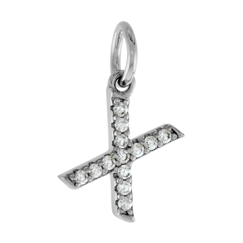 VERY TINY STERLING SILVER CZ BLOCK INITIAL X PENDANT FOR WOMEN RHODIUM FINISH 1/4 INCH TALL