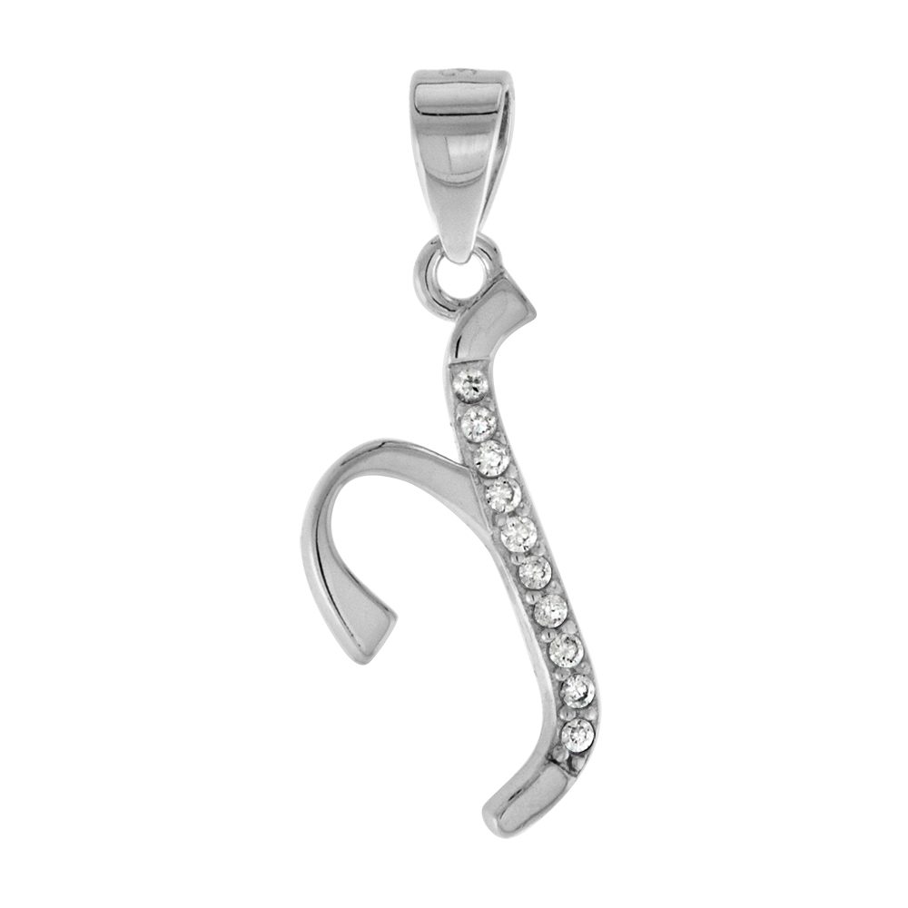 VERY SMALL STERLING SILVER CZ STYLIZED BLOCK INITIAL Y PENDANT FOR WOMEN HIGH RHODIUM FINISH 3/8 INCH