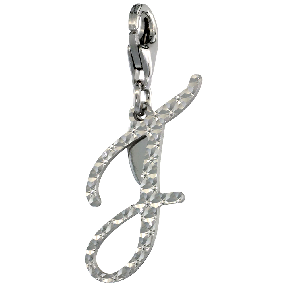 Sterling Silver Alphabet Pendant Script Initial J Charm with Lobster Clasp Diamond Cut Women Italy 3/4 inch
