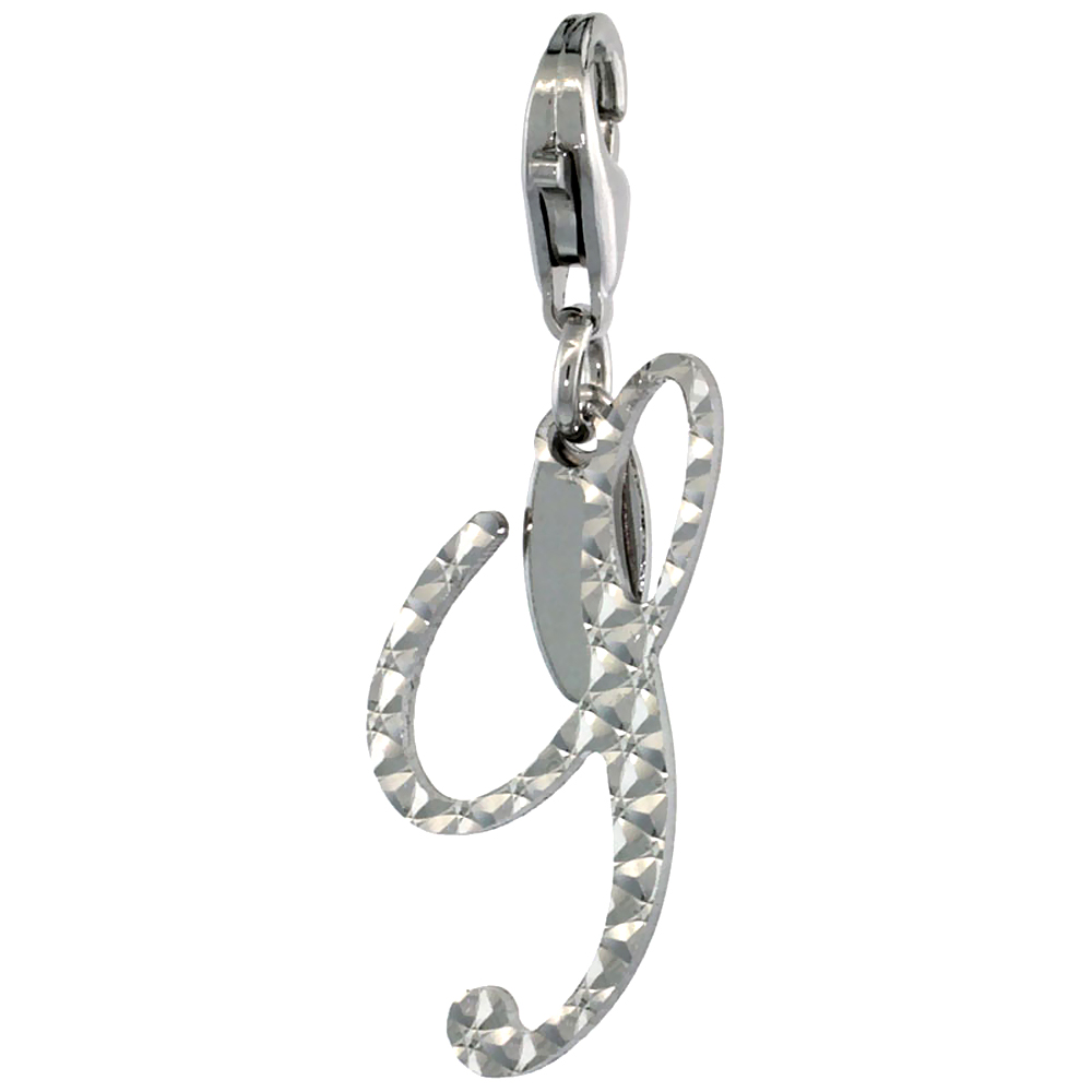 Sterling Silver Alphabet Pendant Script Initial S Charm with Lobster Clasp Diamond Cut Women Italy 3/4 inch