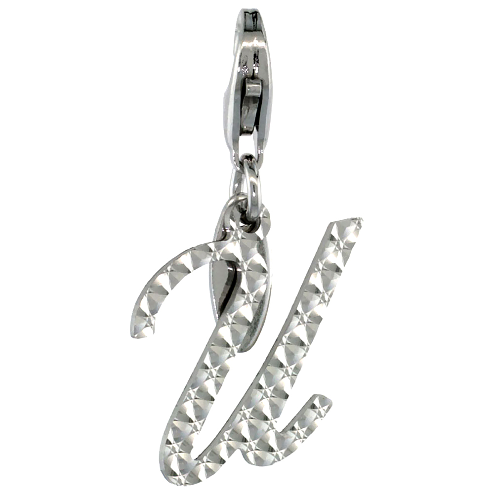 STERLING SILVER ALPHABET PENDANT SCRIPT INITIAL U CHARM WITH LOBSTER CLASP DIAMOND CUT WOMEN ITALY 3/4 INCH