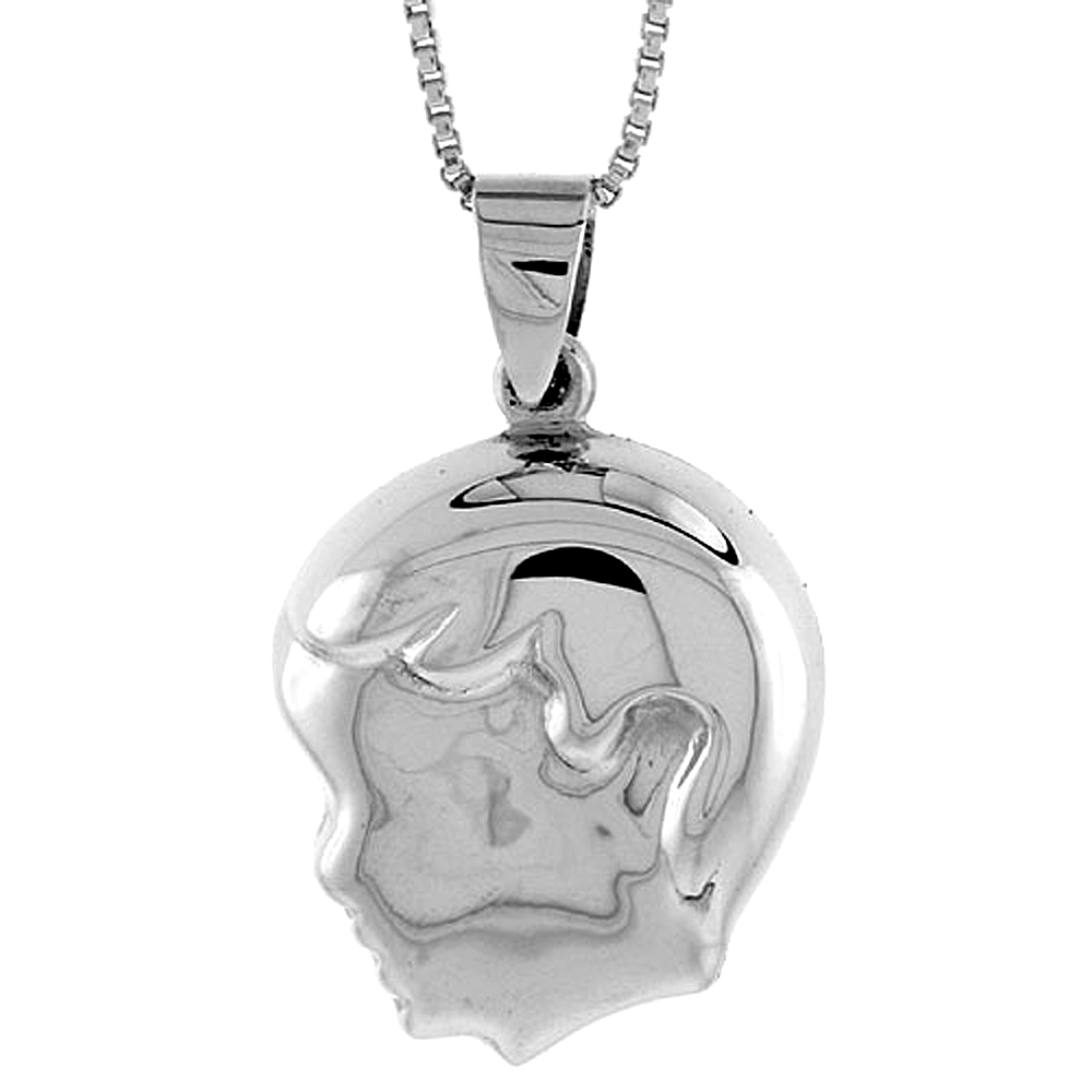 STERLING SILVER PUFFED BOY'S HEAD PENDANT HOLLOW ITALY 13/16 INCH (21 MM) TALL