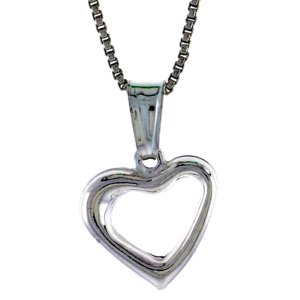 STERLING SILVER SMALL HEART PENDANT HOLLOW ITALY 1/2 INCH (12 MM) TALL