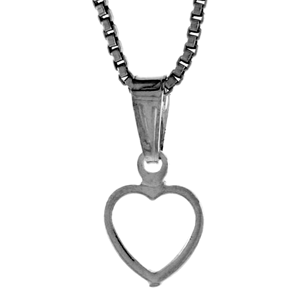 STERLING SILVER TEENY HEART PENDANT HOLLOW ITALY 1/4 INCH (7 MM) TALL