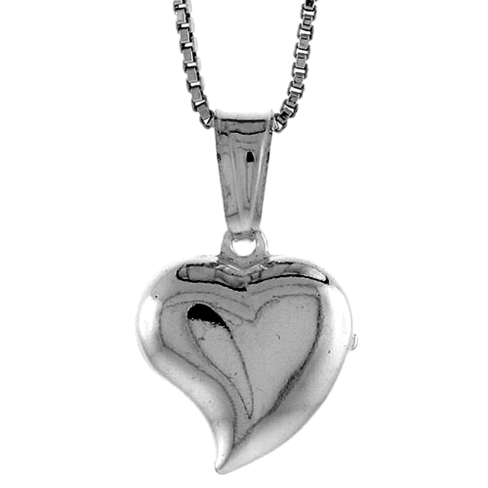 STERLING SILVER SMALL HEART PENDANT HOLLOW ITALY 1/2 INCH (13 MM) TALL