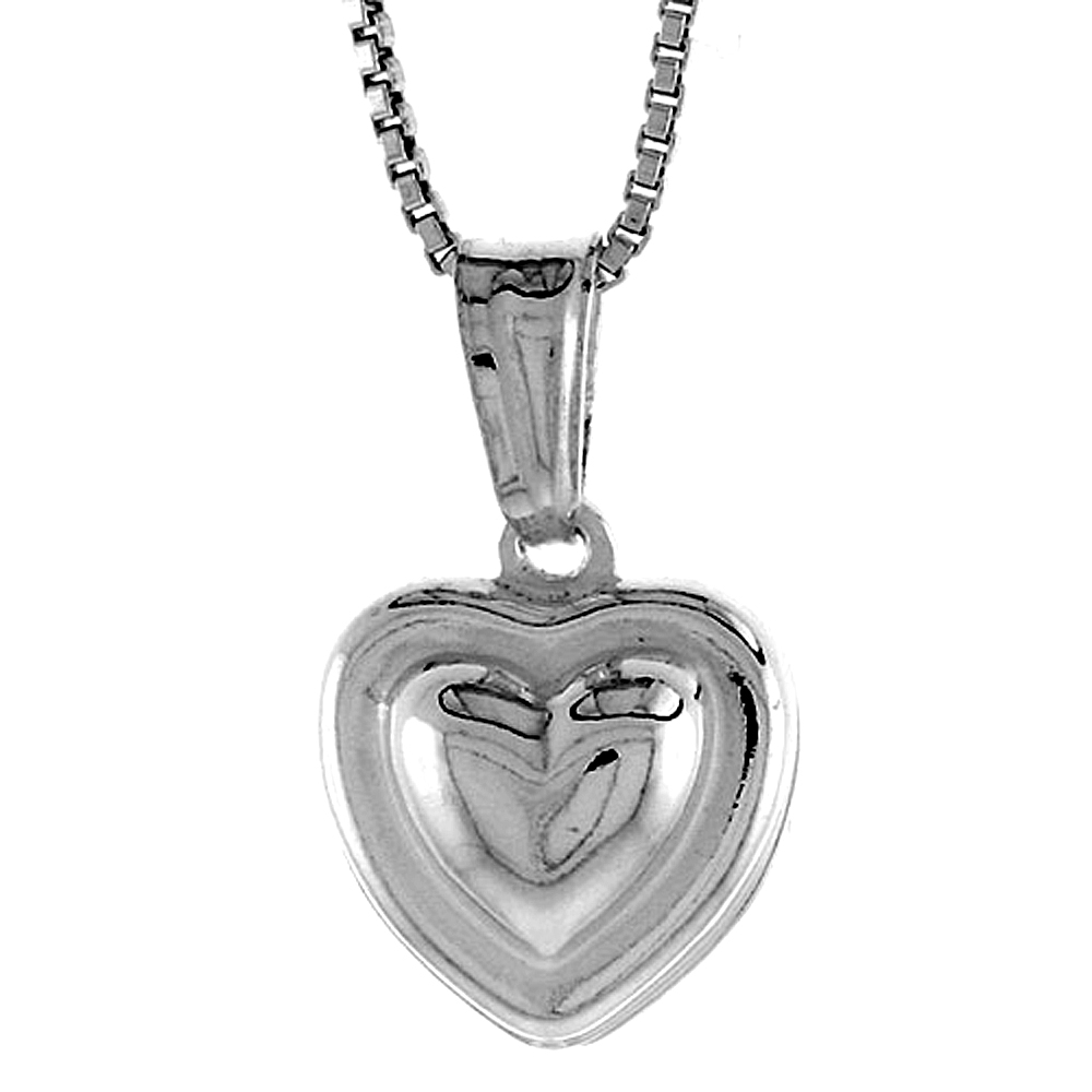 STERLING SILVER SMALL HEART PENDANT HOLLOW ITALY 1/2 INCH (12 MM) TALL