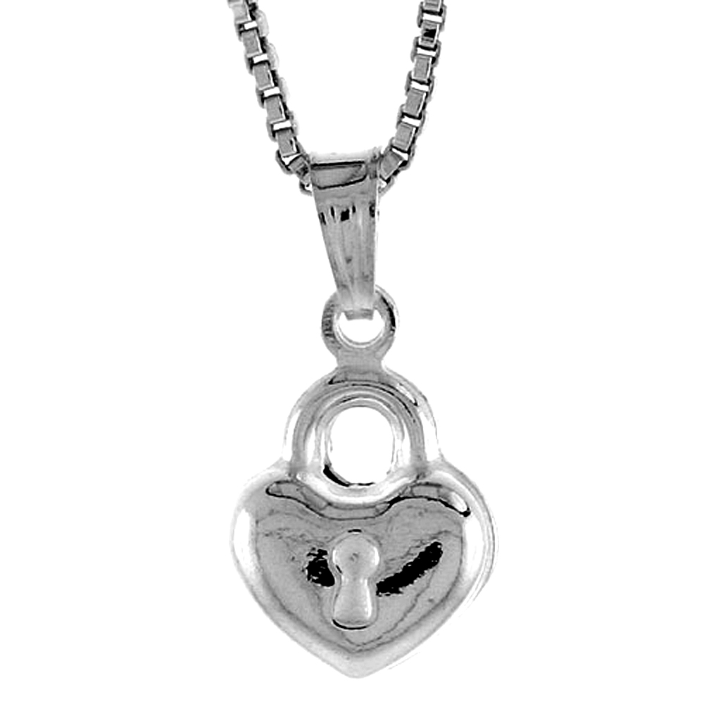 STERLING SILVER TEENY HEART WITH LOCK PENDANT HOLLOW ITALY 3/8 INCH (9 MM) TALL