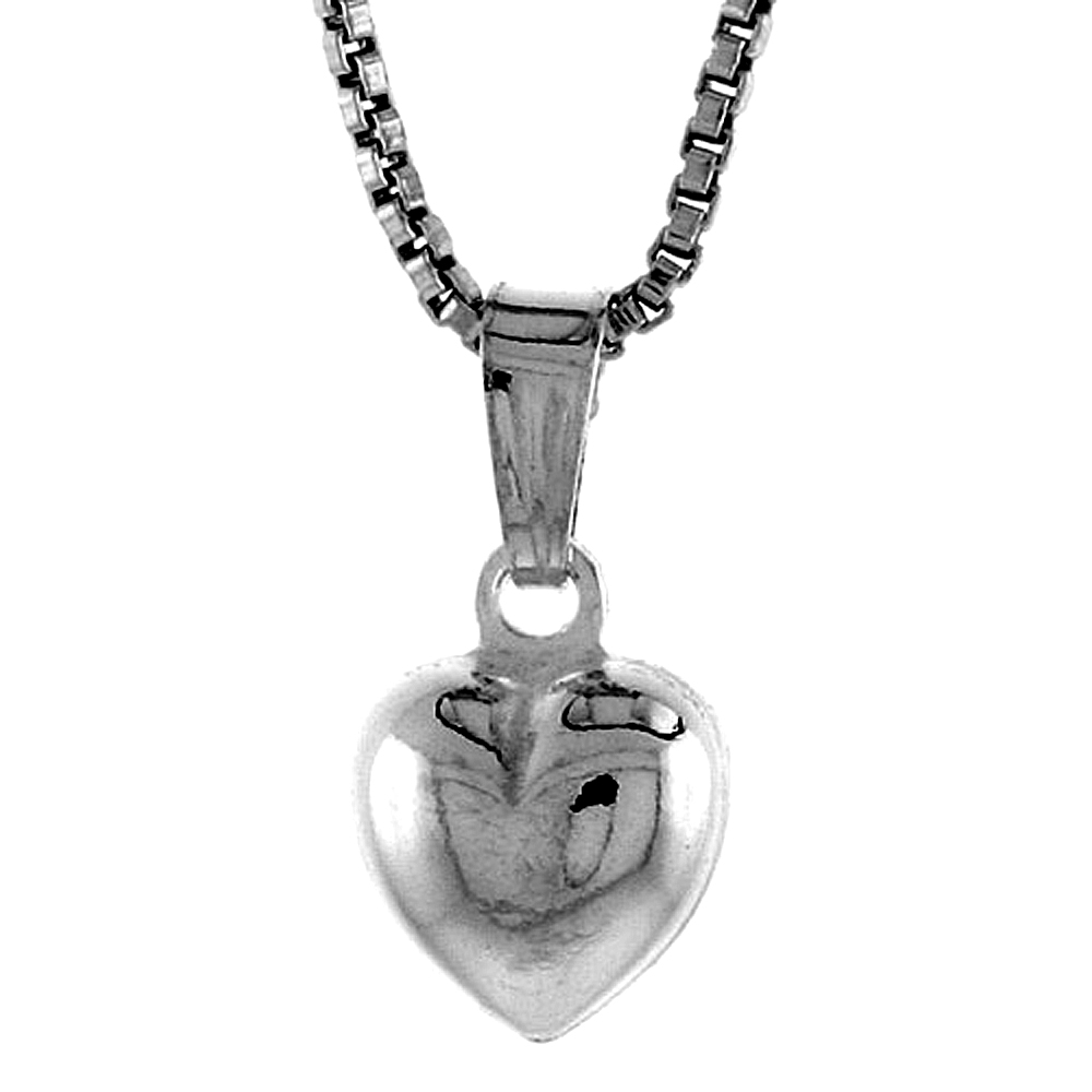 STERLING SILVER TEENY HEART PENDANT HOLLOW ITALY 5/16 INCH (8 MM) TALL