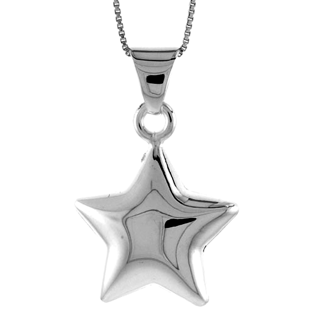 STERLING SILVER LARGE STAR PENDANT HOLLOW ITALY 1 INCH (25 MM) TALL