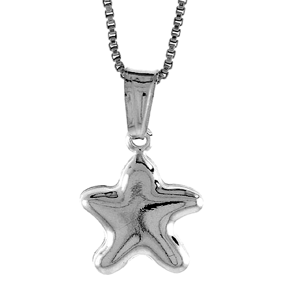 STERLING SILVER SMALL STAR PENDANT HOLLOW ITALY 1/2 INCH (13 MM) TALL