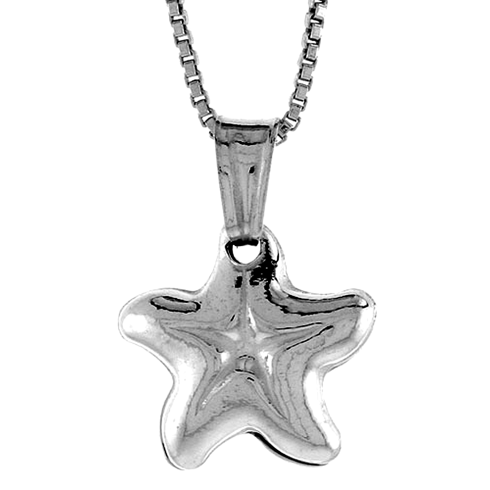 STERLING SILVER SMALL STAR PENDANT HOLLOW ITALY 1/2 INCH (13 MM) TALL