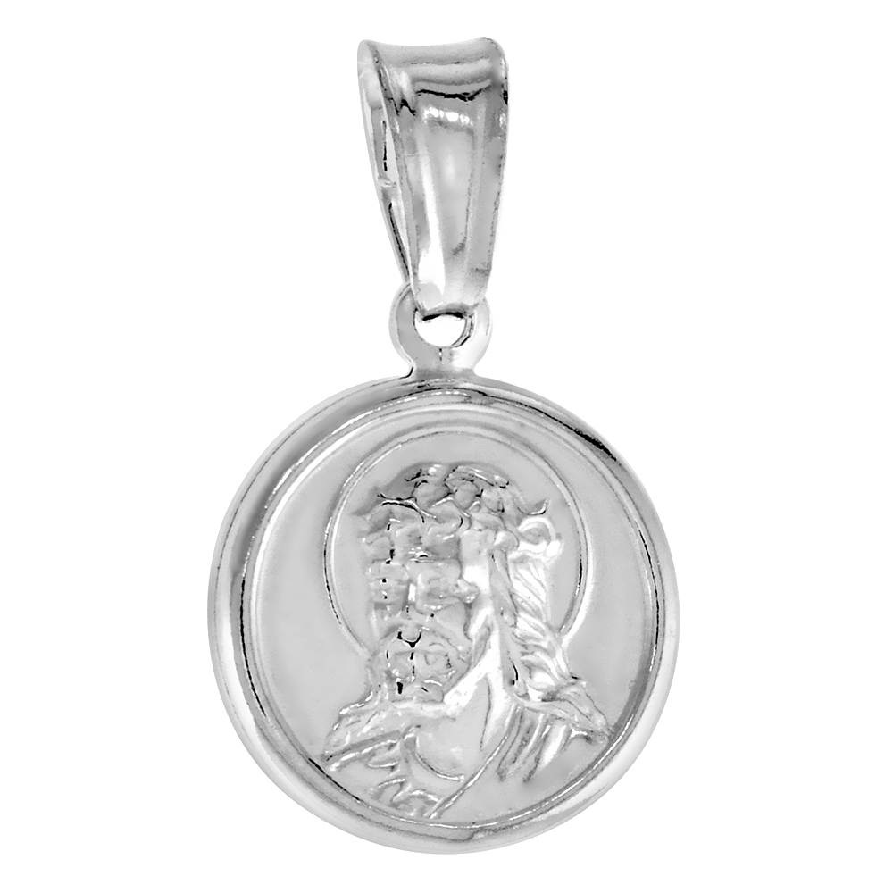 STERLING SILVER JESUS MEDAL HOLLOW ITALY 1/2 INCH (12 MM) IN DIAMETER.