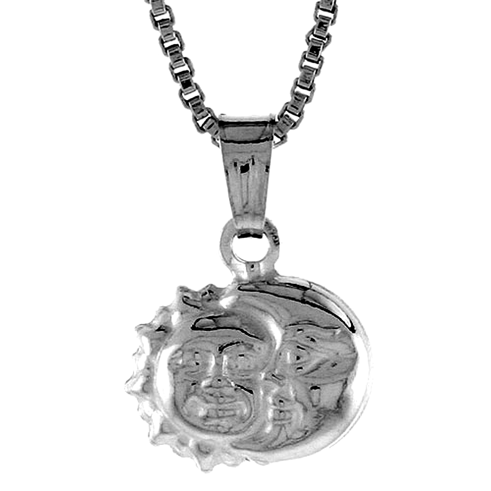 STERLING SILVER TEENY SUN AND MOON PENDANT HOLLOW ITALY 1/4 INCH (7 MM) TALL