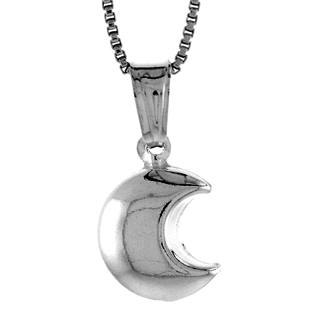 STERLING SILVER SMALL CRESCENT MOON PENDANT HOLLOW ITALY 1/2 INCH (12 MM) TALL