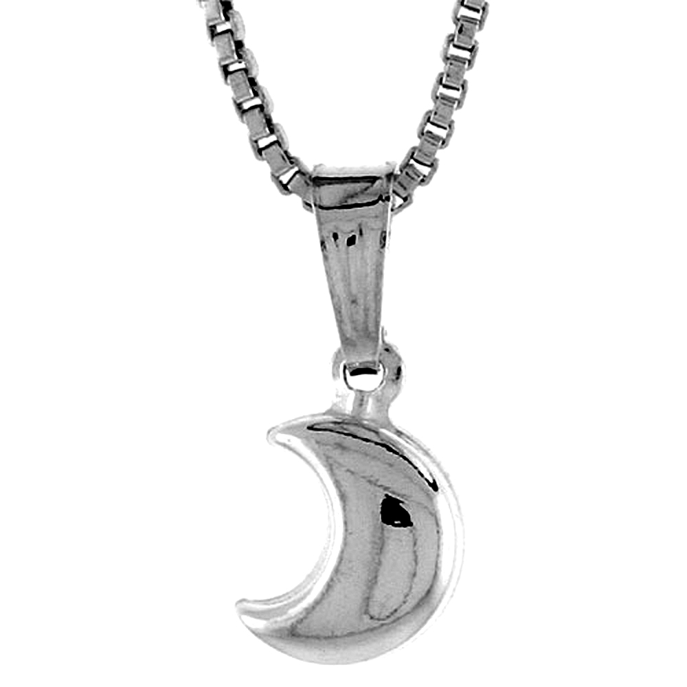 STERLING SILVER TEENY CRESCENT MOON PENDANT HOLLOW ITALY 1/4 INCH (7 MM) TALL