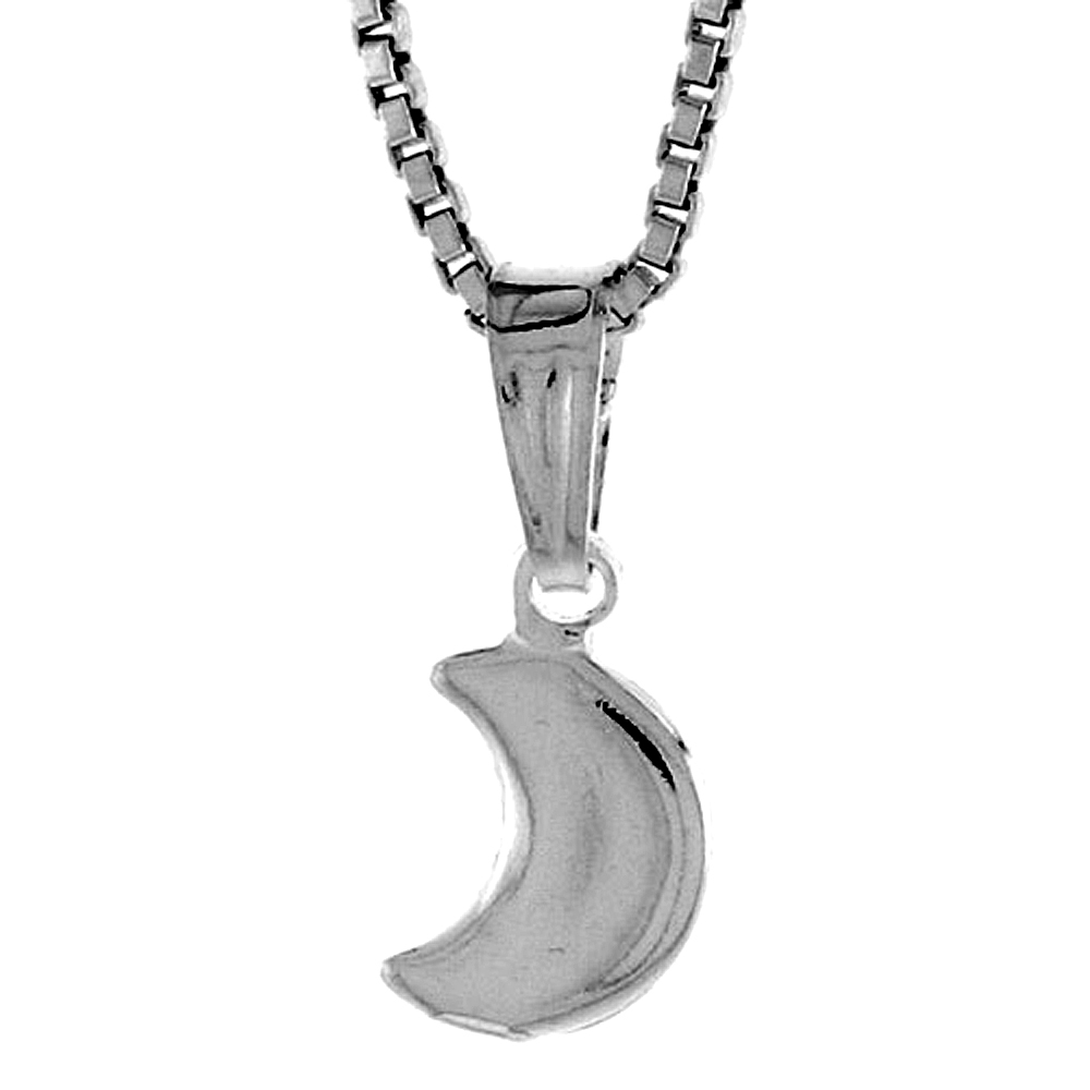 STERLING SILVER TEENY CRESCENT MOON PENDANT HOLLOW ITALY 1/4 INCH (7 MM) TALL