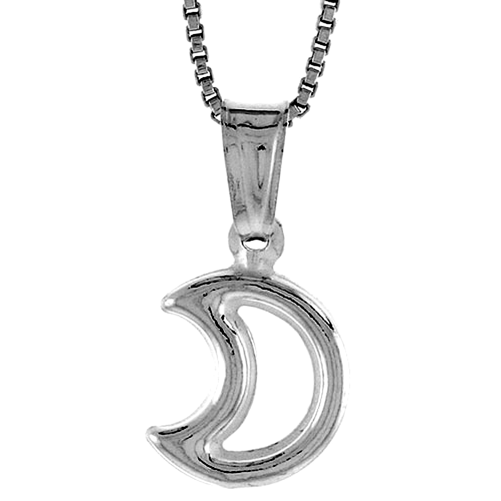 STERLING SILVER SMALL CUT OUT CRESCENT MOON PENDANT HOLLOW ITALY 1/2 INCH (12 MM) TALL