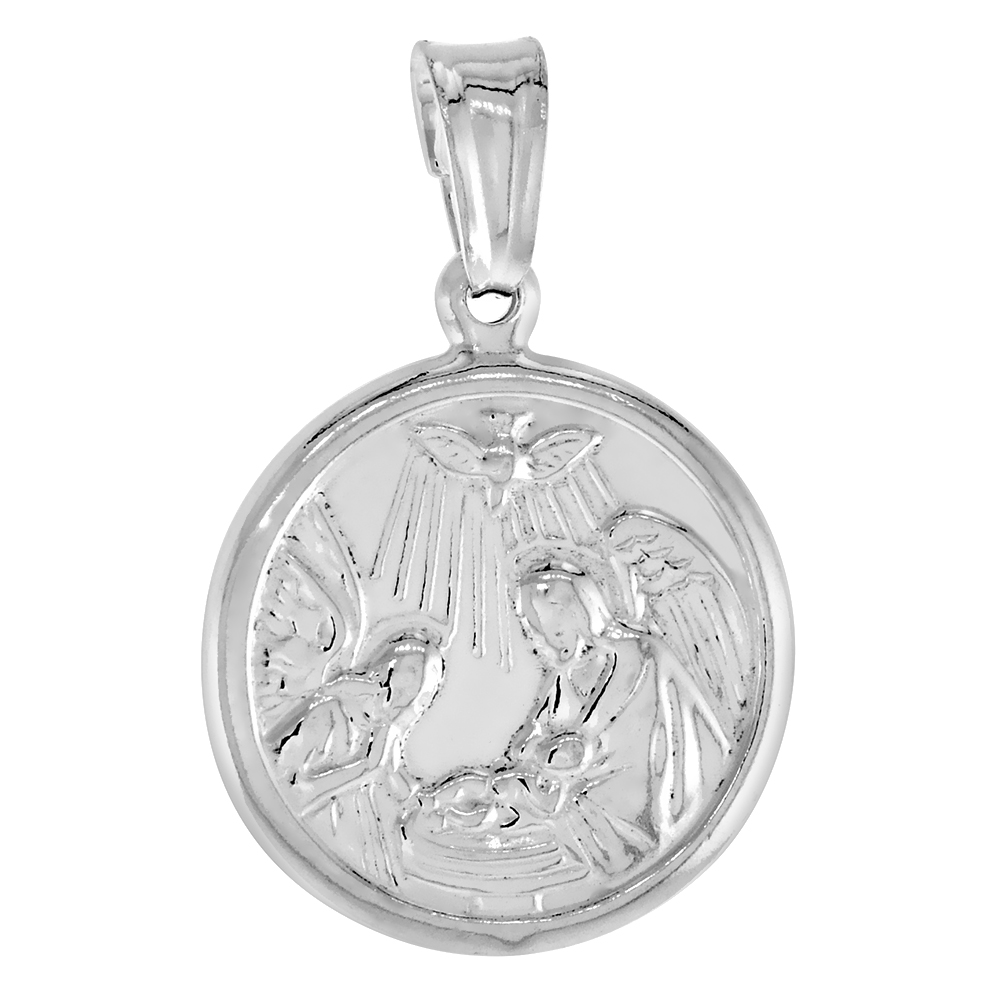 STERLING SILVER NATIVITY PENDANT HOLLOW ITALY 1/2 INCH (12 MM) IN DIAMETER.