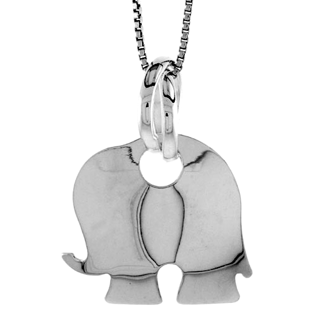 STERLING SILVER LARGE ELEPHANT PENDANT HOLLOW ITALY 13/16 INCH (21 MM) TALL