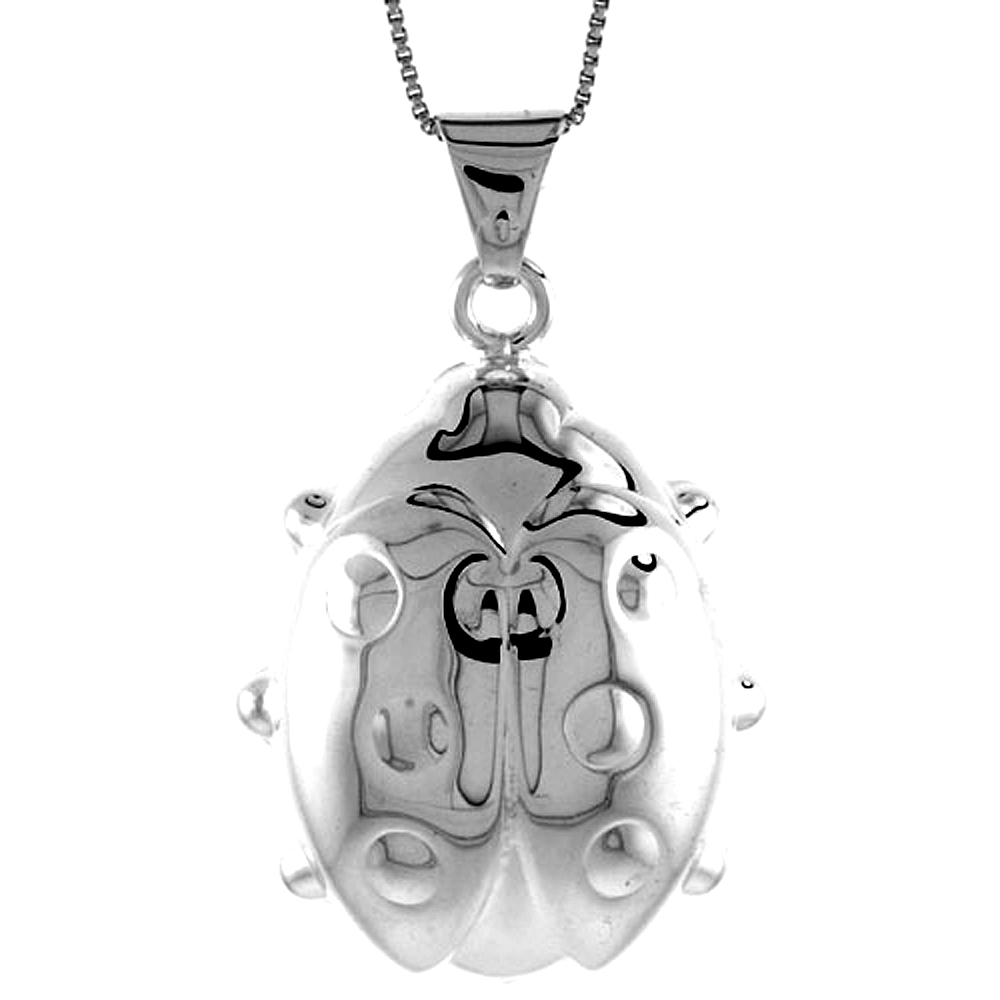STERLING SILVER EXTRA LARGE LADYBUG PENDANT HOLLOW ITALY 1 1/2 INCH (39 MM) TALL