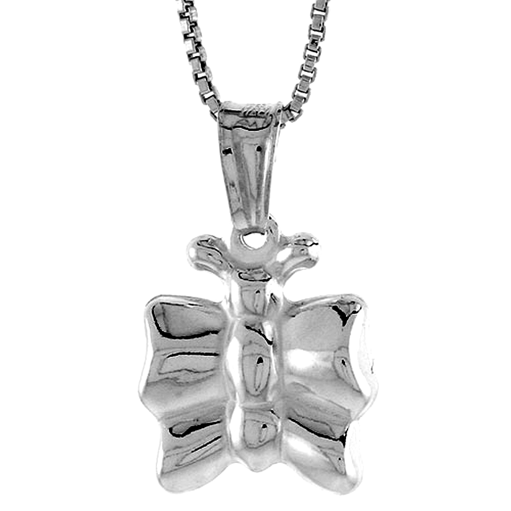 STERLING SILVER SMALL BUTTERFLY PENDANT HOLLOW ITALY 9/16 INCH (14 MM) TALL