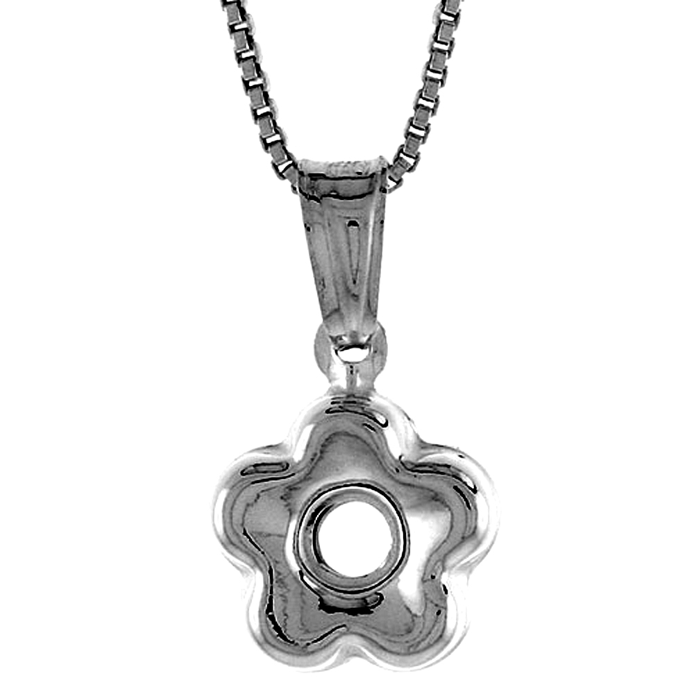 STERLING SILVER SMALL FLOWER PENDANT HOLLOW ITALY 3/8 INCH (10 MM) TALL