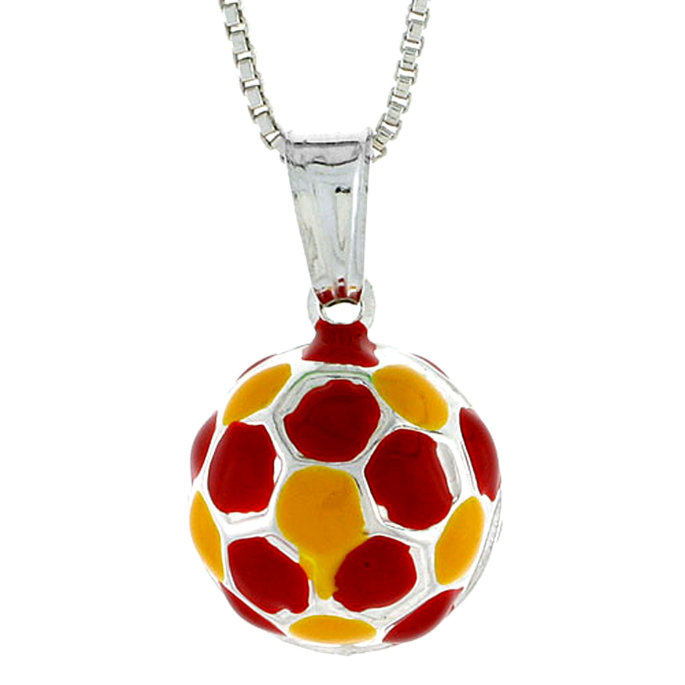 STERLING SILVER SMALL ENAMEL SOCCER BALL PENDANT HOLLOW ITALY 1/2 INCH (13 MM) IN DIAMETER.