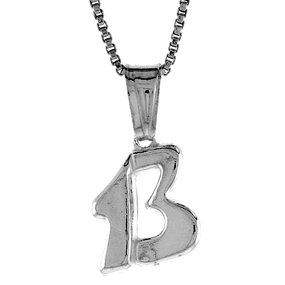 STERLING SILVER LUCKY 13 PENDANT HOLLOW ITALY 5/8 INCH (16 MM) TALL
