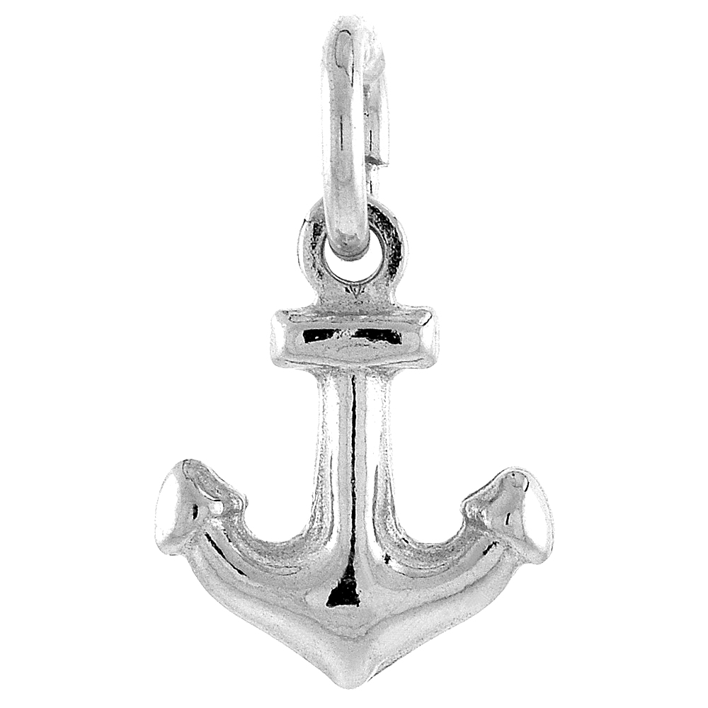 STERLING SILVER TEENY ANCHOR PENDANT HOLLOW ITALY 1/2 INCH (12 MM) TALL
