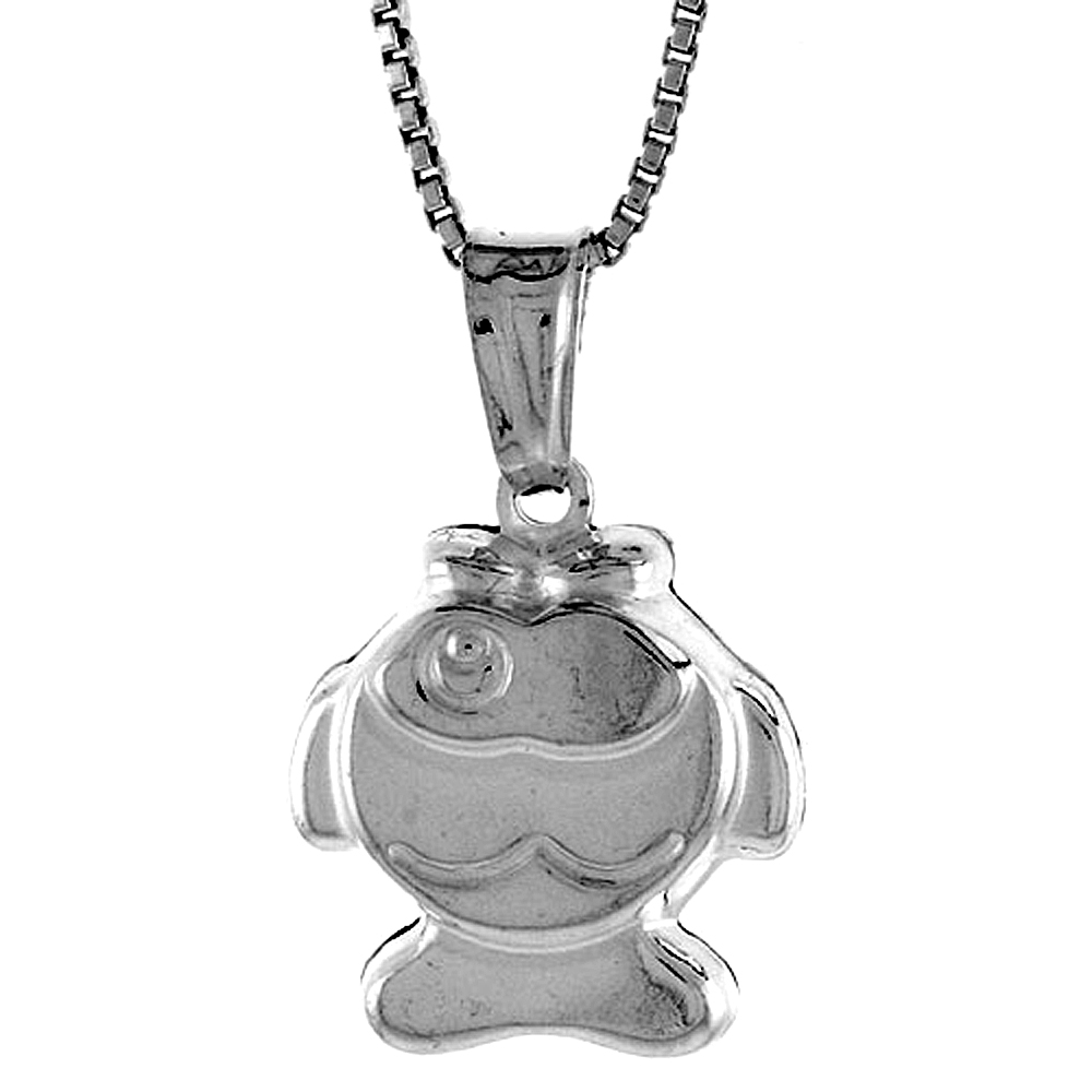 STERLING SILVER SMALL FISH PENDANT HOLLOW ITALY 9/16 INCH (14 MM) TALL