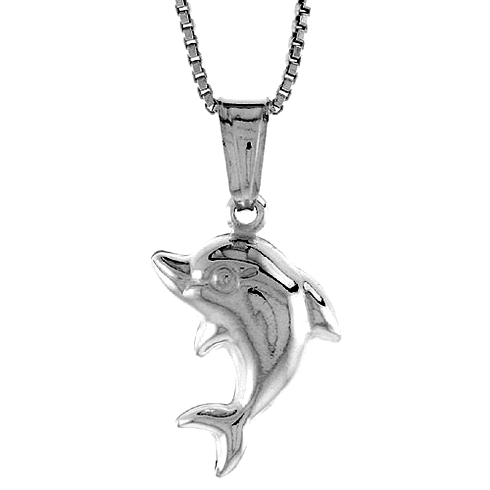 STERLING SILVER SMALL DOLPHIN PENDANT HOLLOW ITALY 11/16 INCH (17 MM) TALL