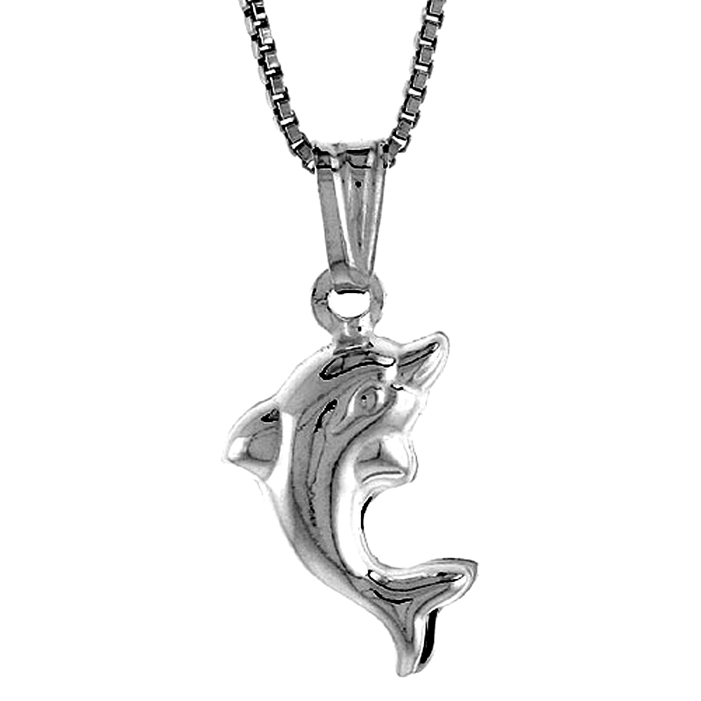 STERLING SILVER SMALL DOLPHIN PENDANT HOLLOW ITALY 11/16 INCH (17 MM) TALL