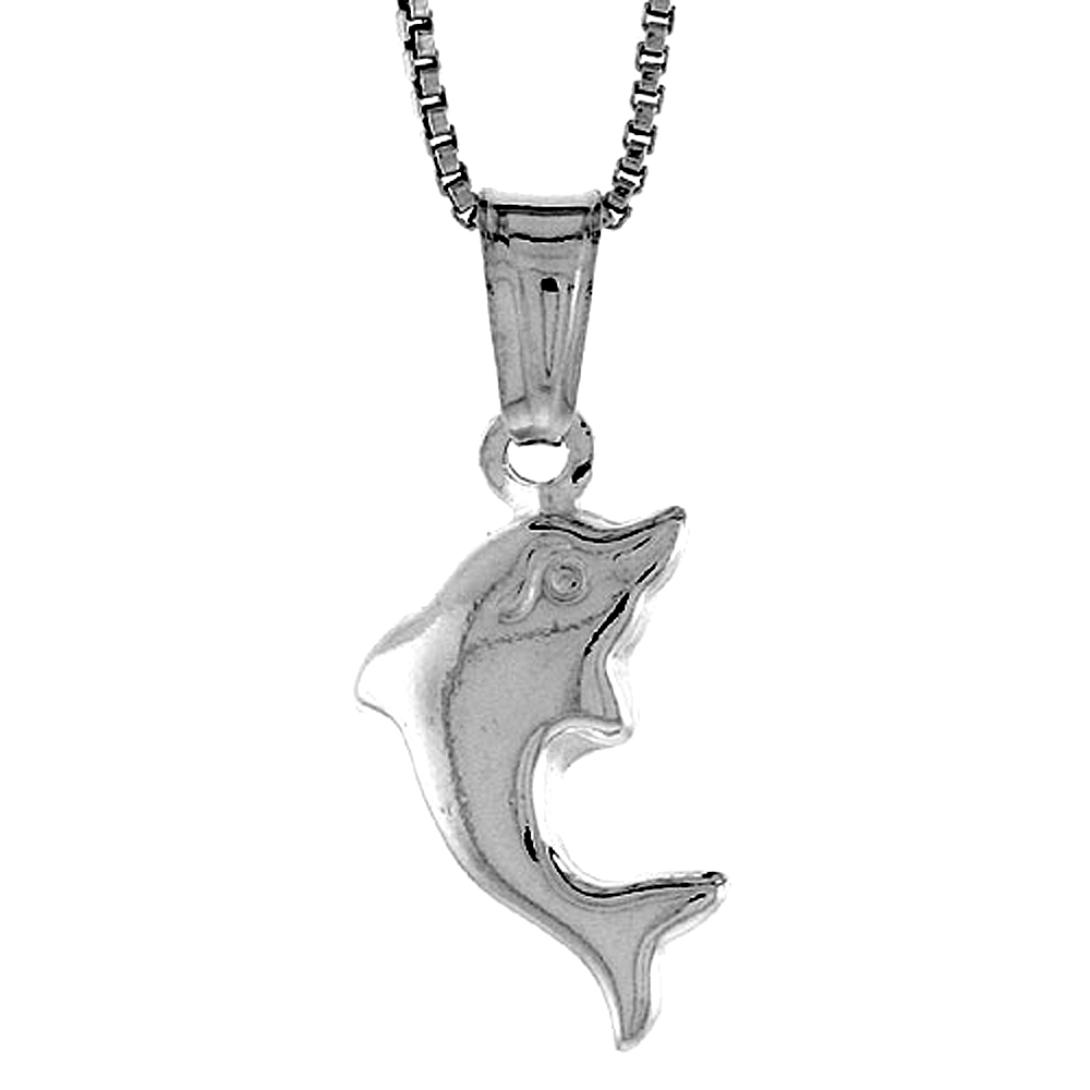 STERLING SILVER SMALL DOLPHIN PENDANT HOLLOW ITALY 5/8 INCH (16 MM) TALL