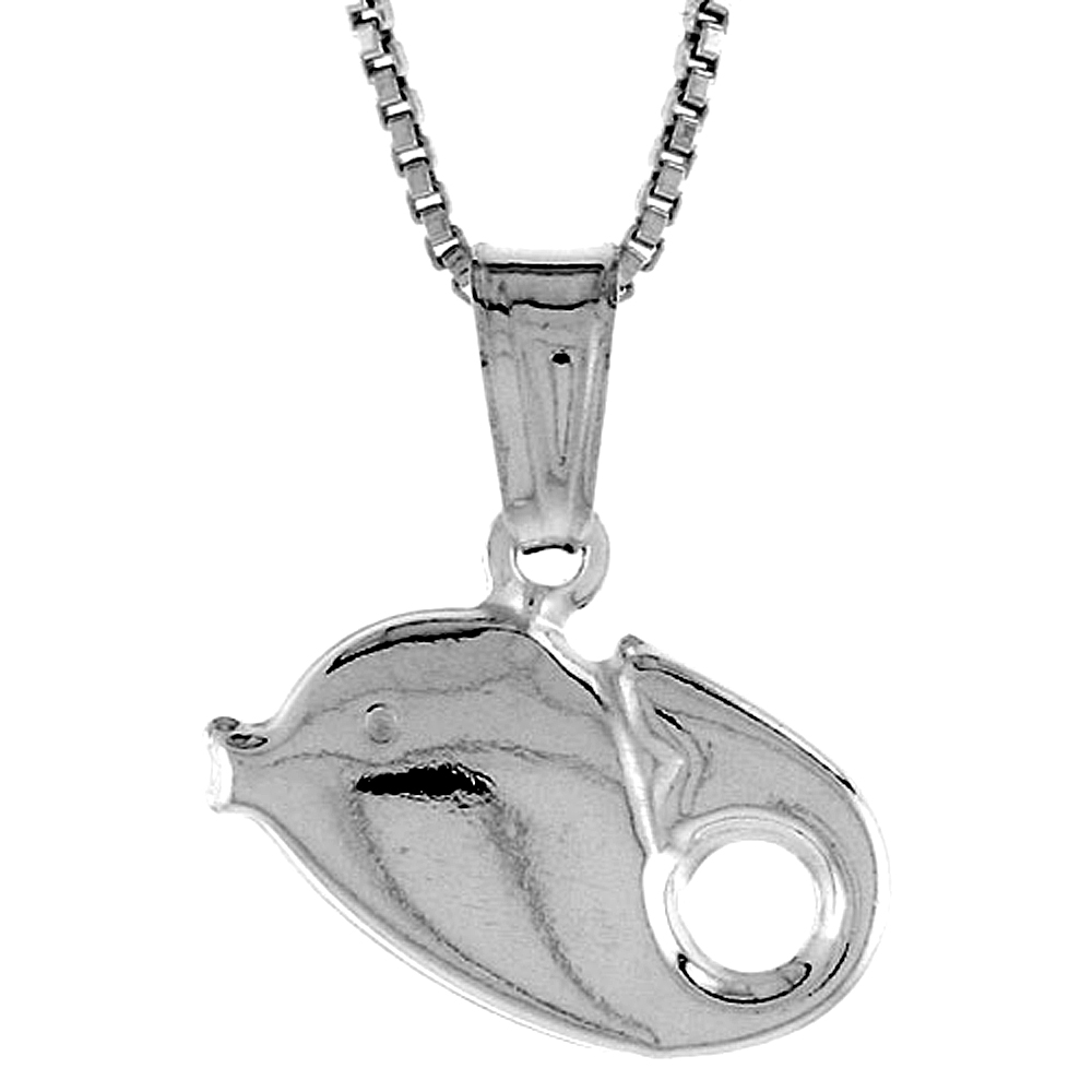 STERLING SILVER SMALL WHALE PENDANT HOLLOW ITALY 3/8 INCH (10 MM) TALL