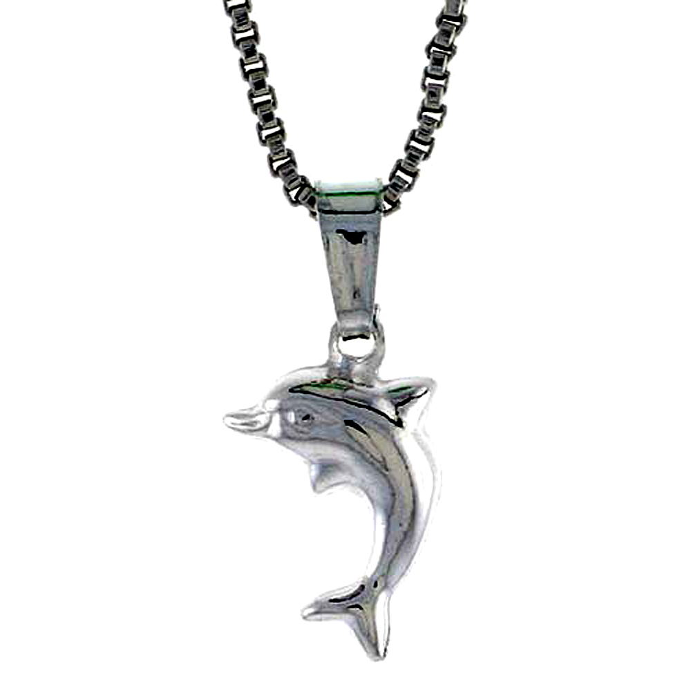 STERLING SILVER TEENY DOLPHIN PENDANT HOLLOW ITALY 3/8 INCH (10 MM) TALL