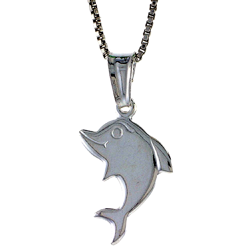 STERLING SILVER DOLPHIN PENDANT HOLLOW ITALY 5/8 INCH (16 MM) TALL