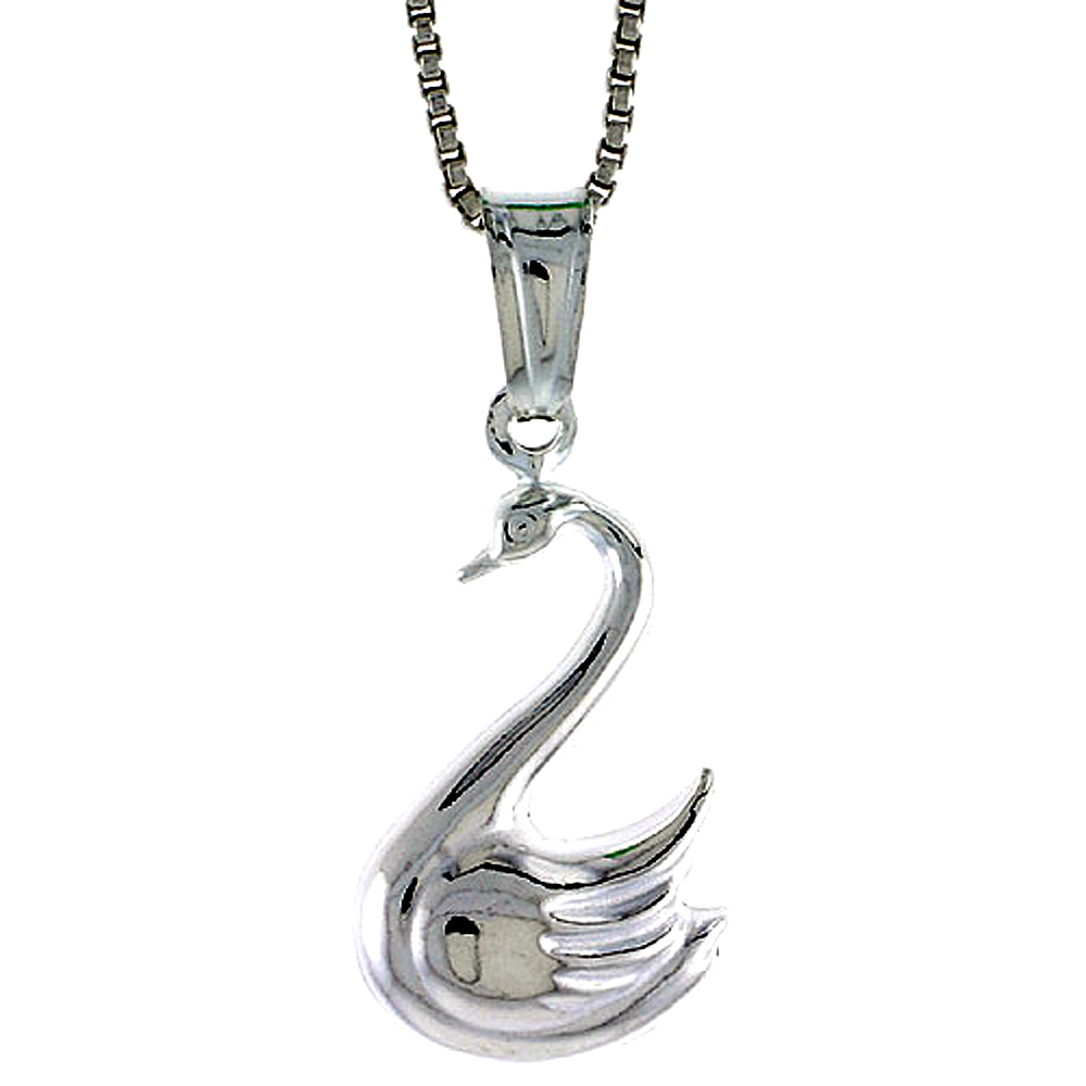 STERLING SILVER SWAN PENDANT HOLLOW ITALY 5/8 INCH (17 MM) TALL