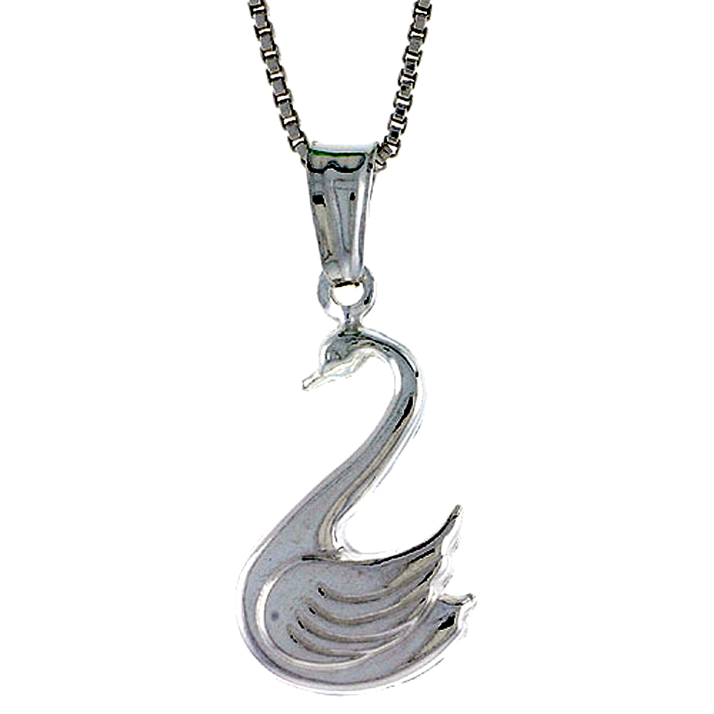 STERLING SILVER SWAN PENDANT HOLLOW ITALY 11/16 INCH (18 MM) TALL