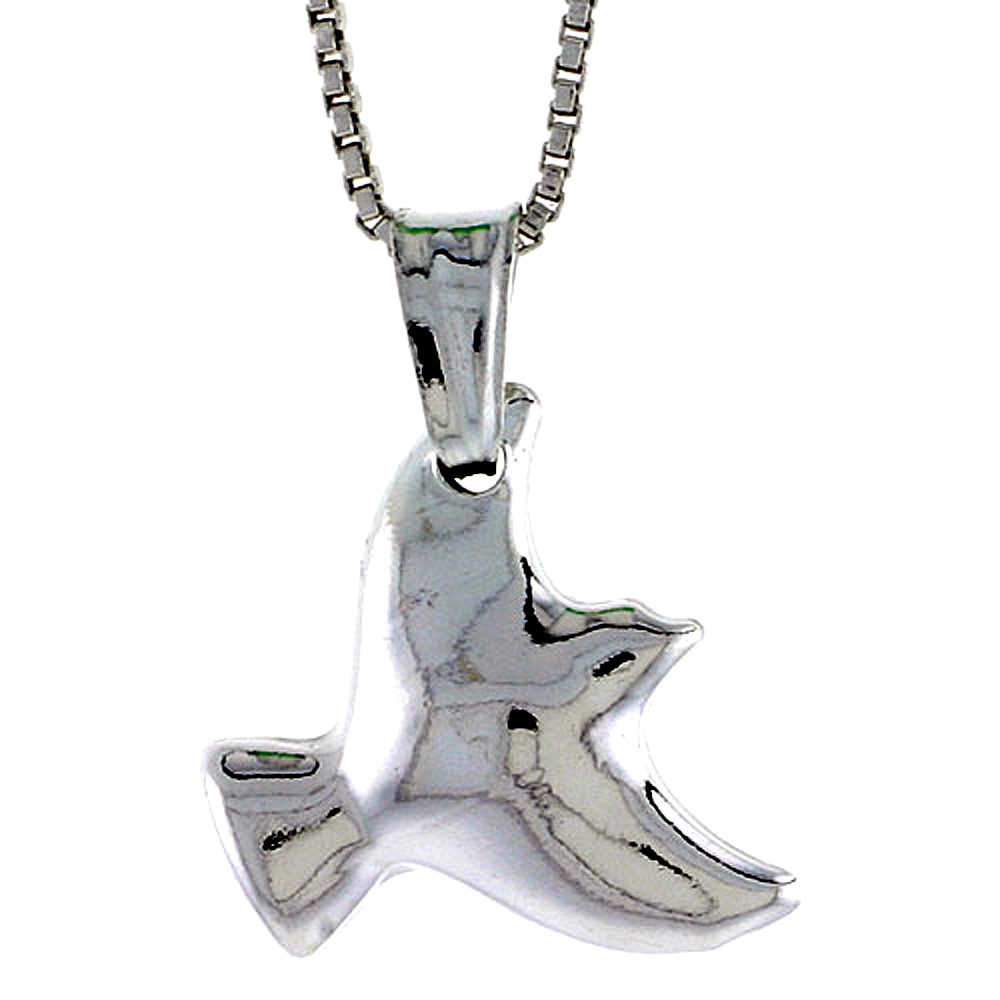 STERLING SILVER DOVE PENDANT HOLLOW ITALY 9/16 INCH (15 MM) TALL